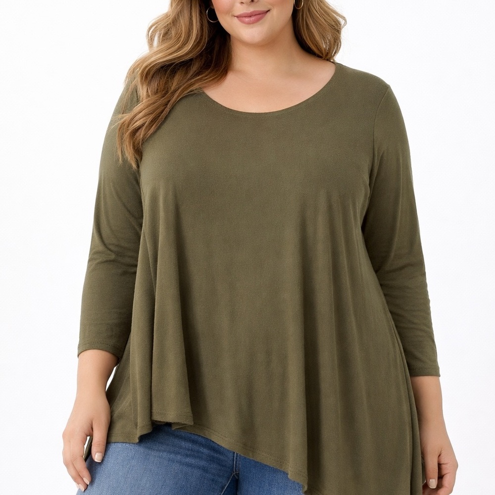By Chico's Olive Green Asymmetric Swing Tunic 12